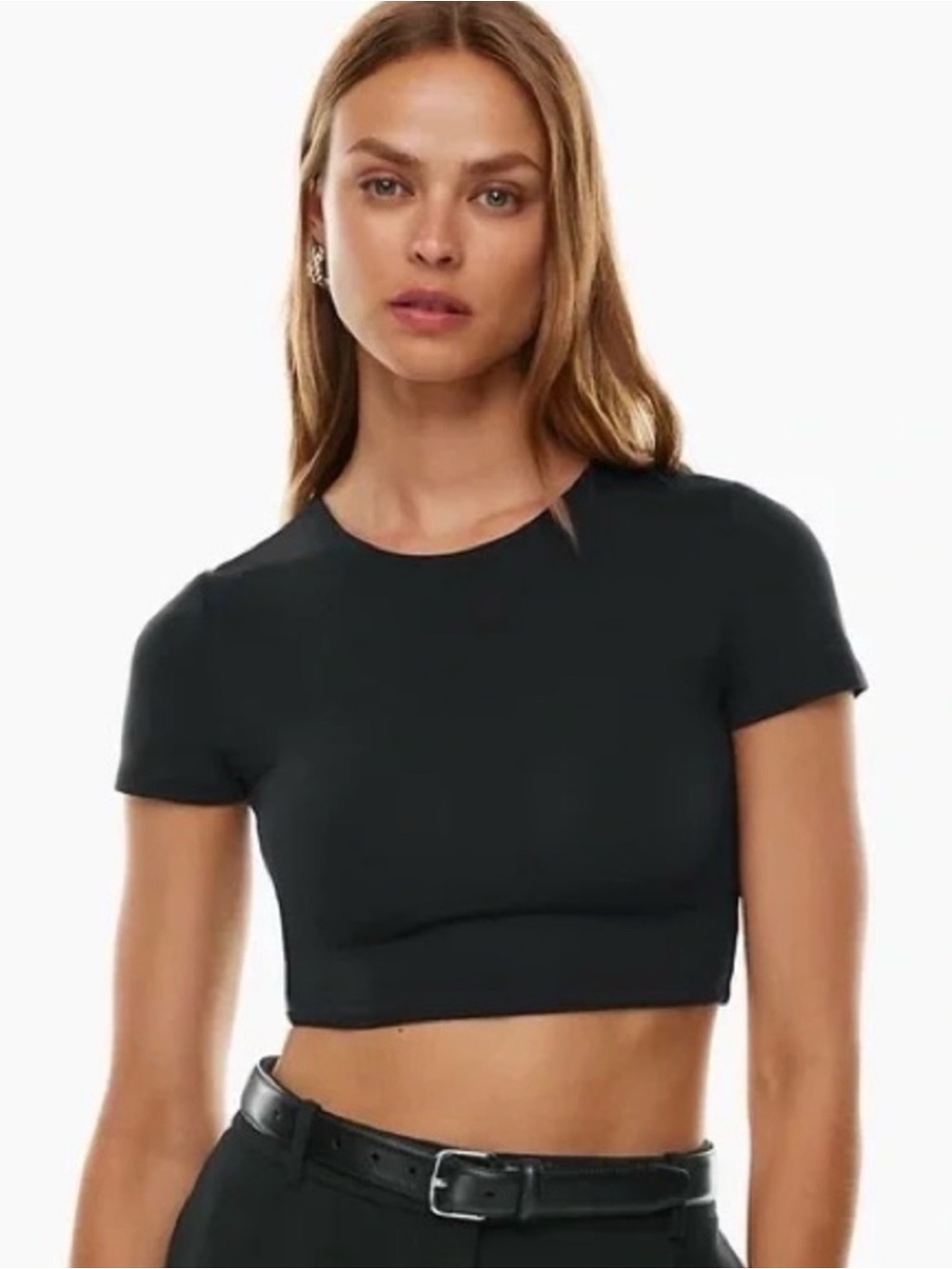 Aritzia Babaton Contour Crew Neck Crop Top Black Size S